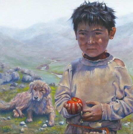 " Boy with Apple - Tibet " SOLD
